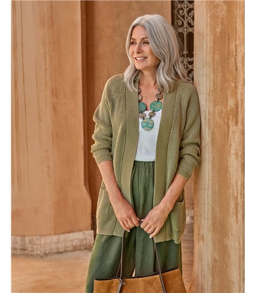 Verschlusslose Denim-Strickjacke