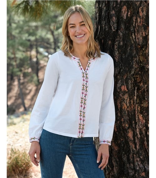 Embroidered Button Through Top