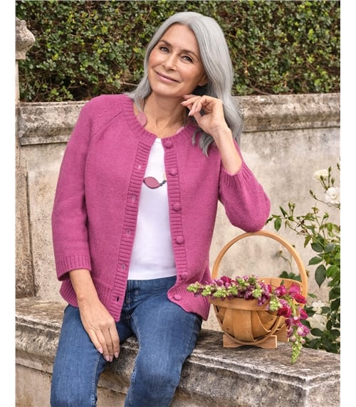 Wool Blend 3/4 Sleeve Cardigan