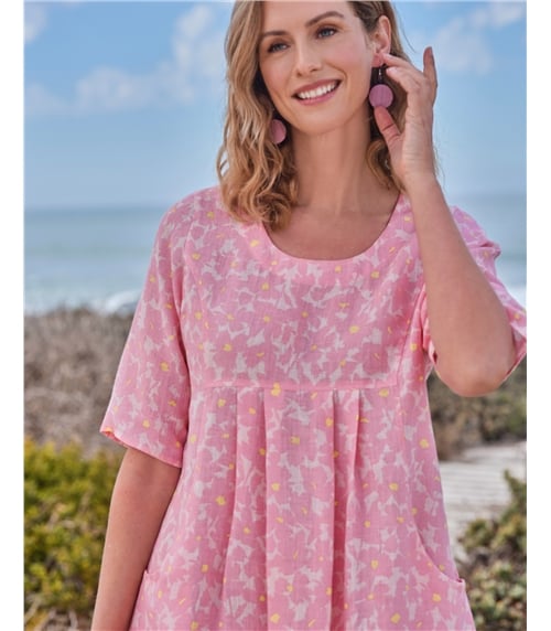 Tunikakleid aus Leinen mit Taschen