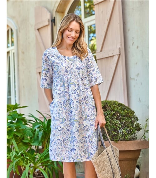 Womens Linen Pocket Tunic Dress