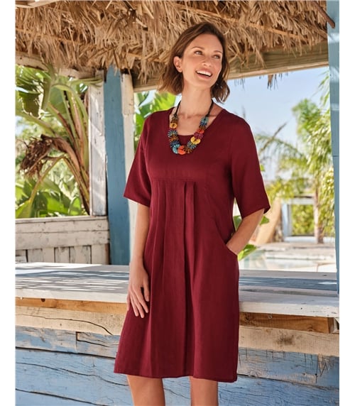 Womens Linen Pocket Tunic Dress