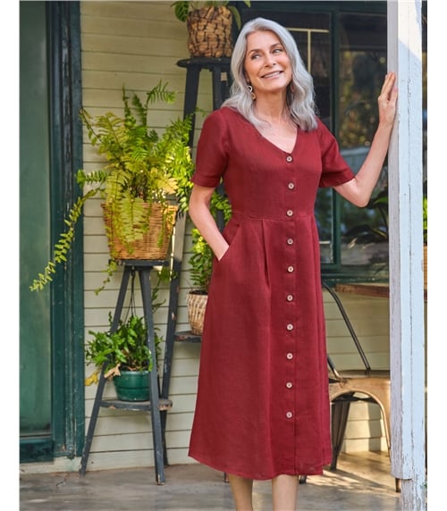 Button Through Linen Dress