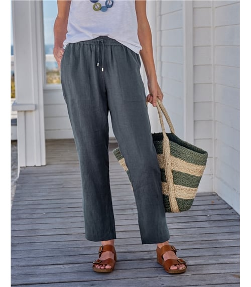 Tapered Leg Linen Trousers