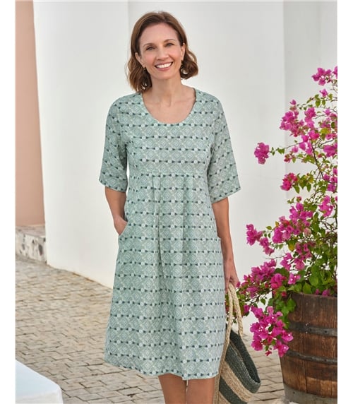 Womens Linen Pocket Tunic Dress