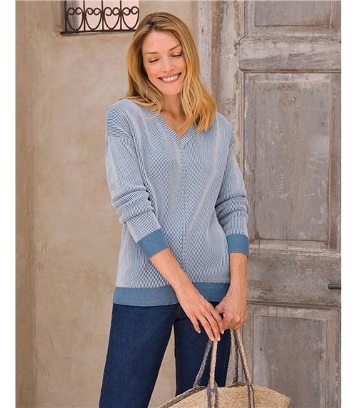 Plated Cotton V Neck Jumper