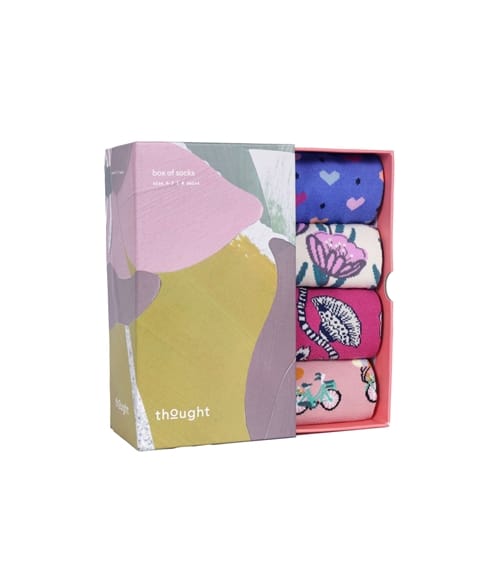 Womens Happy Things Box of 4 Organic Cotton Socks