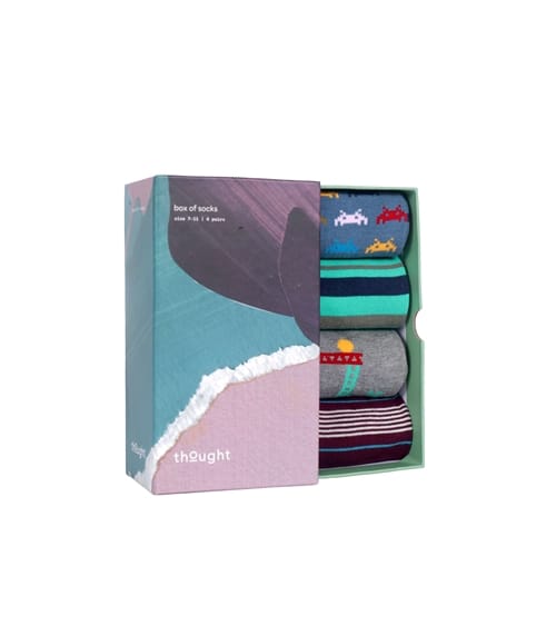 Mens Arcade Games & Stripes Box of 4 Bamboo Socks