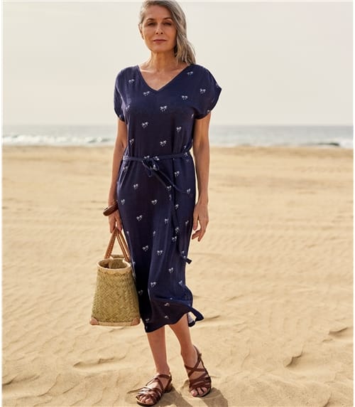 Womens Tie Waist Linen Dress