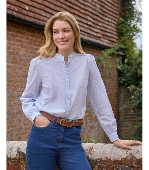 Chemise à col à volants tissée