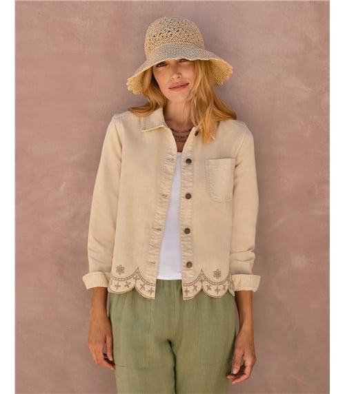 Cotton Twill Embroidered Hem Jacket