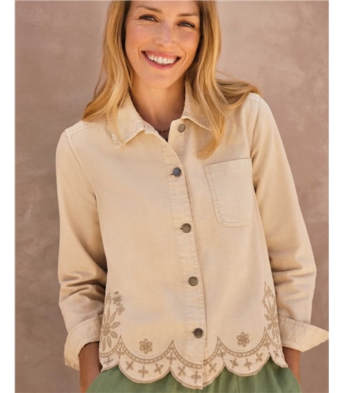 Cotton Twill Embroidered Hem Jacket