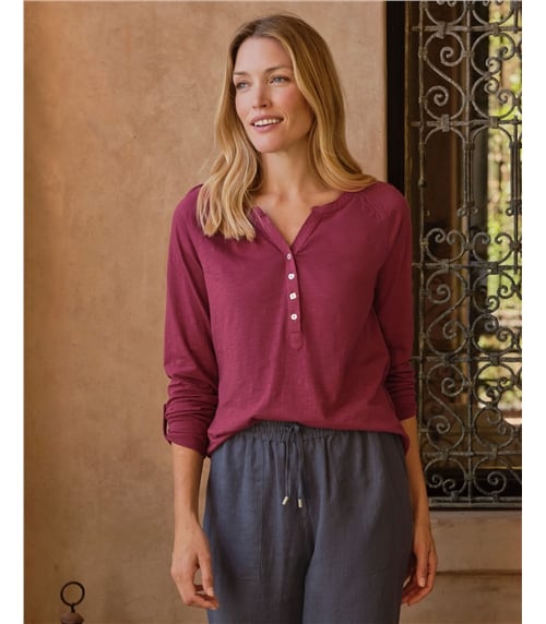 Notch Neck Long Sleeve Jersey Top