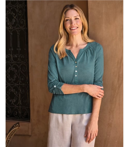 Notch Neck Long Sleeve Jersey Top