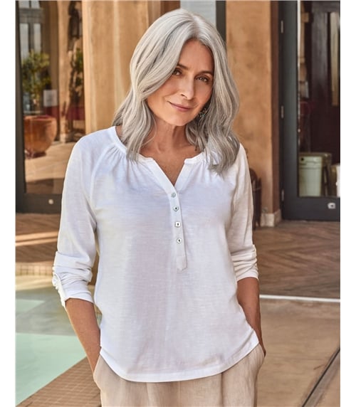 Notch Neck Long Sleeve Jersey Top