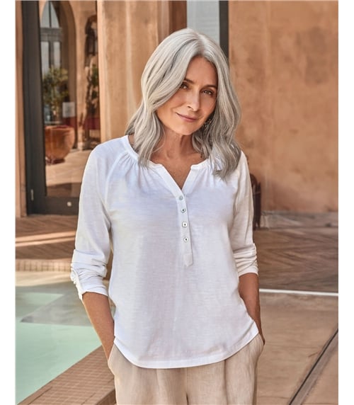 Notch Neck Long Sleeve Jersey Top