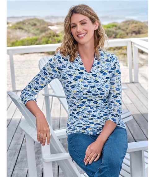 Top en jersey à manches 3/4 et col en V