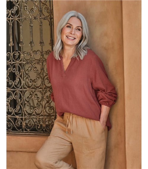 Double Cloth Notch Neck Top