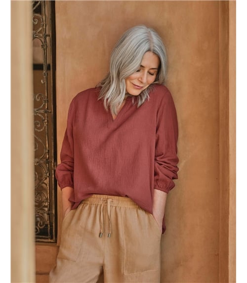 Double Cloth Notch Neck Top