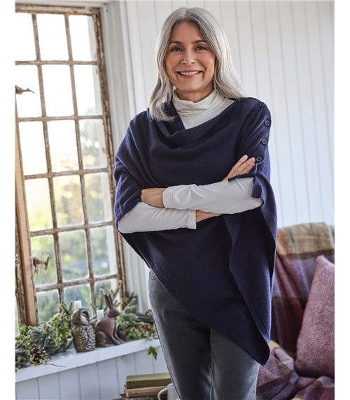 Cashmere Merino Blend Button Poncho