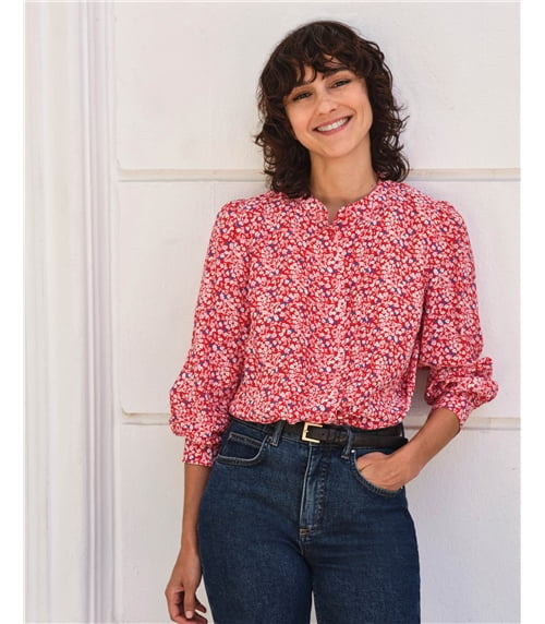 Collarless Pleat Detail Blouse
