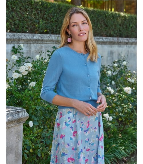 Kurz geschnittene Strickjacke mit 3/4-langen Ärmeln aus Seide und Baumwolle für Damen