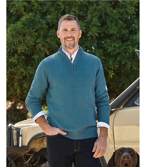 Essential Cotton Zip Neck Jumper