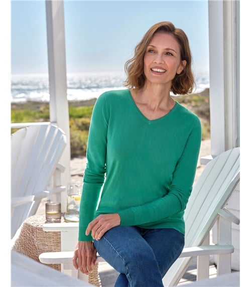 Pullover mit V-Ausschnitt aus Baumwolle und Kaschmir