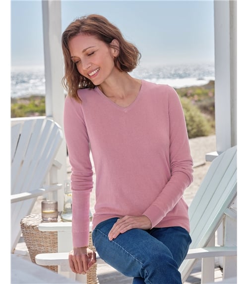 Pullover mit V-Ausschnitt aus Baumwolle und Kaschmir