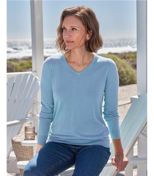 Pullover mit V-Ausschnitt aus Baumwolle und Kaschmir