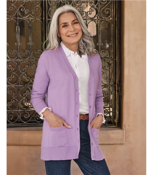 Long-Strickjacke mit V-Ausschnitt aus Baumwolle und Kaschmir