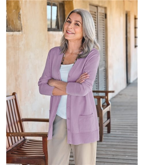 Long-Strickjacke mit V-Ausschnitt aus Baumwolle und Kaschmir