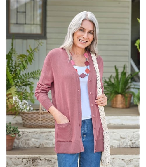 Long-Strickjacke mit V-Ausschnitt aus Baumwolle und Kaschmir