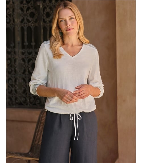 Shirred Cuff And Shoulder Top