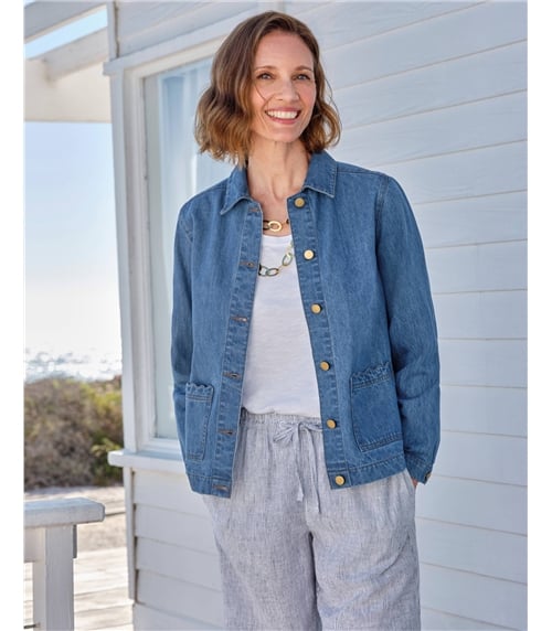 Denimjacke mit Wellenkanten-Detail
