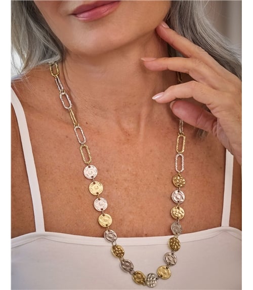 Metal Disc And Chain Long Necklace
