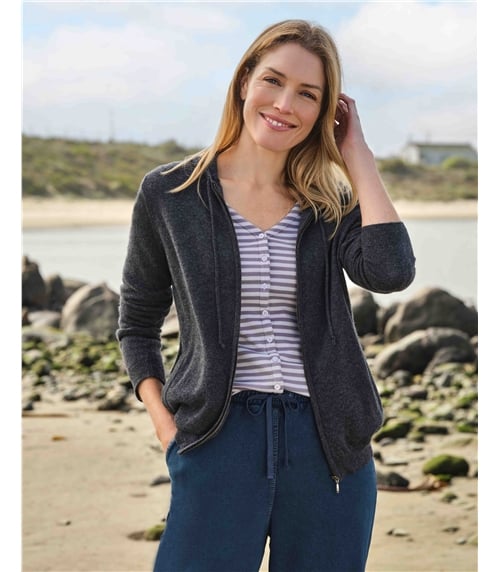 Kapuzenstrickjacke aus Kaschmir und Merinowolle für Damen