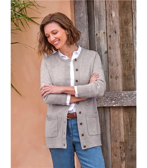 Strickjacke mit Rundhalsausschnitt aus Lammwolle für Damen