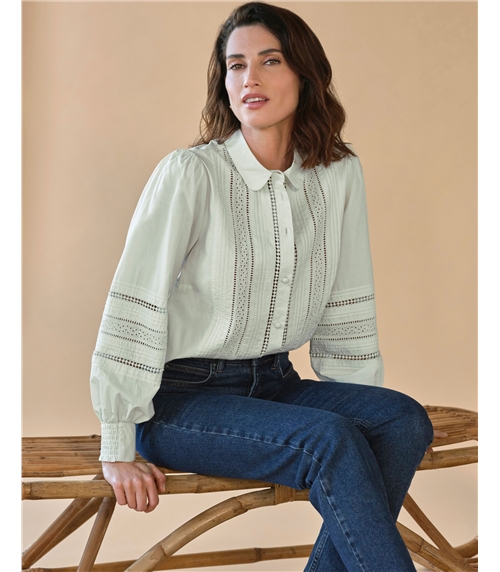 Pintuck Lace Cotton Shirt