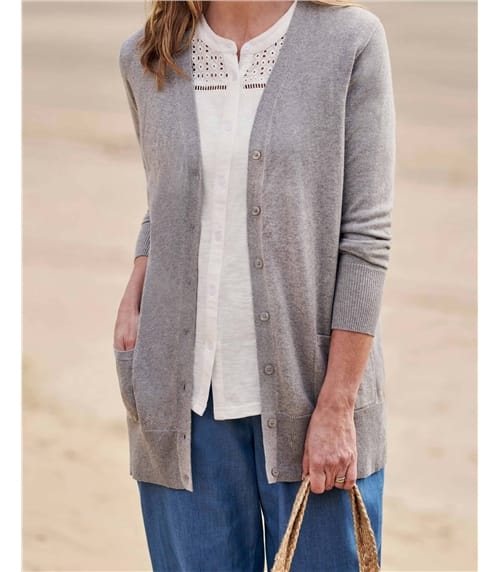 Lange Strickjacke aus Seide und Baumwolle für Damen