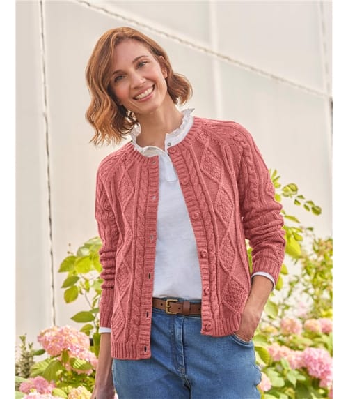Strickjacke mit Zopfmuster aus reiner Wolle für Damen 