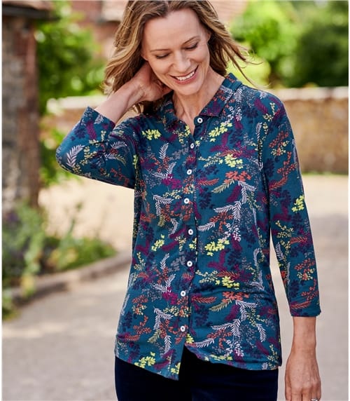Womens Jersey Print 3/4 Sleeve Shirt