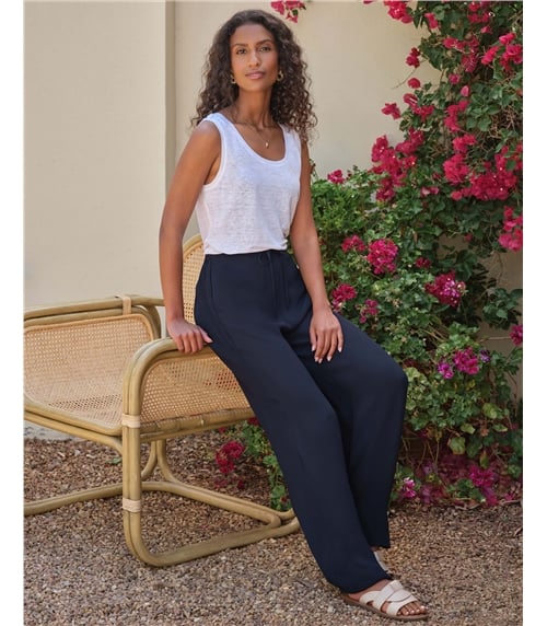Tie Waist Elastic Back Wide Leg Trouser