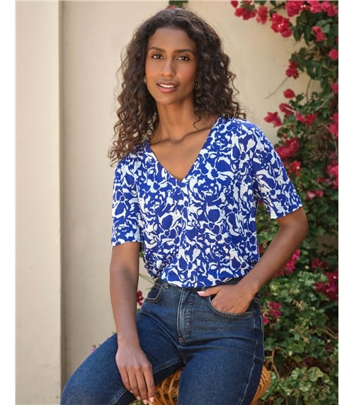 Linen Short Sleeve V Neck T-Shirt