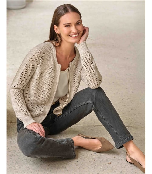 Cotton Mesh Zip Cardigan