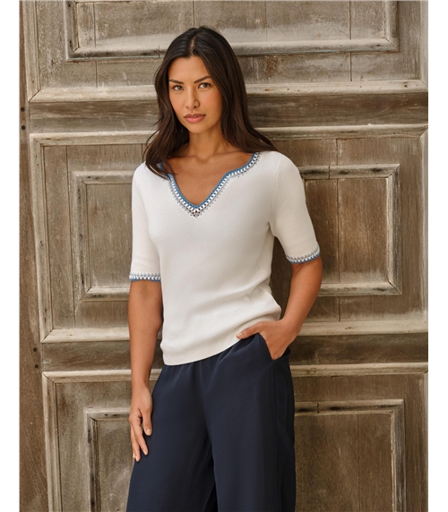 Notch Neck Crochet Top