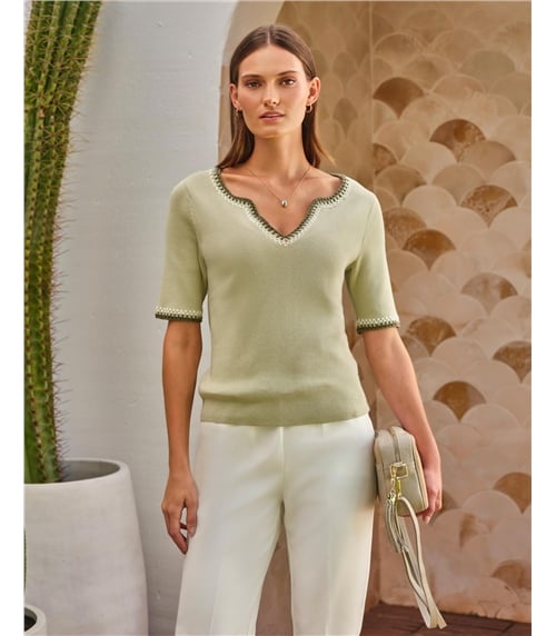 Notch Neck Crochet Top