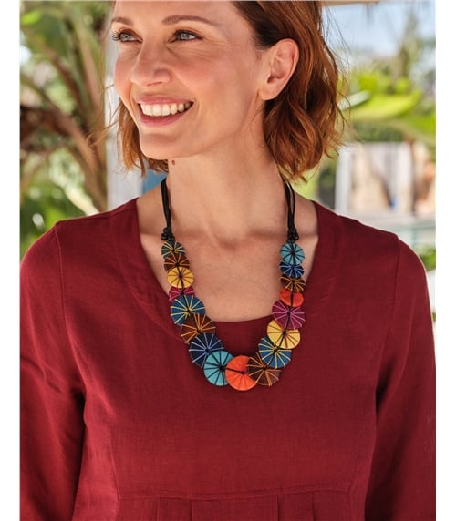 Thread Wrapped Disc Necklace