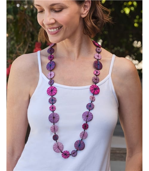 Thread Wrapped Disc Long Necklace