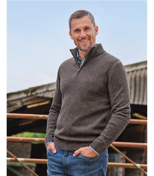 Mens Lambswool Zip Neck Jumper